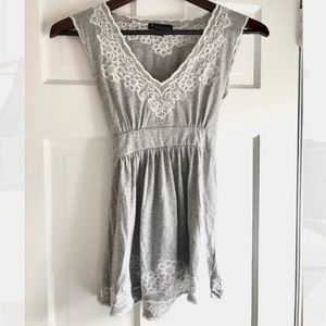 Grey and white embroidered top Small